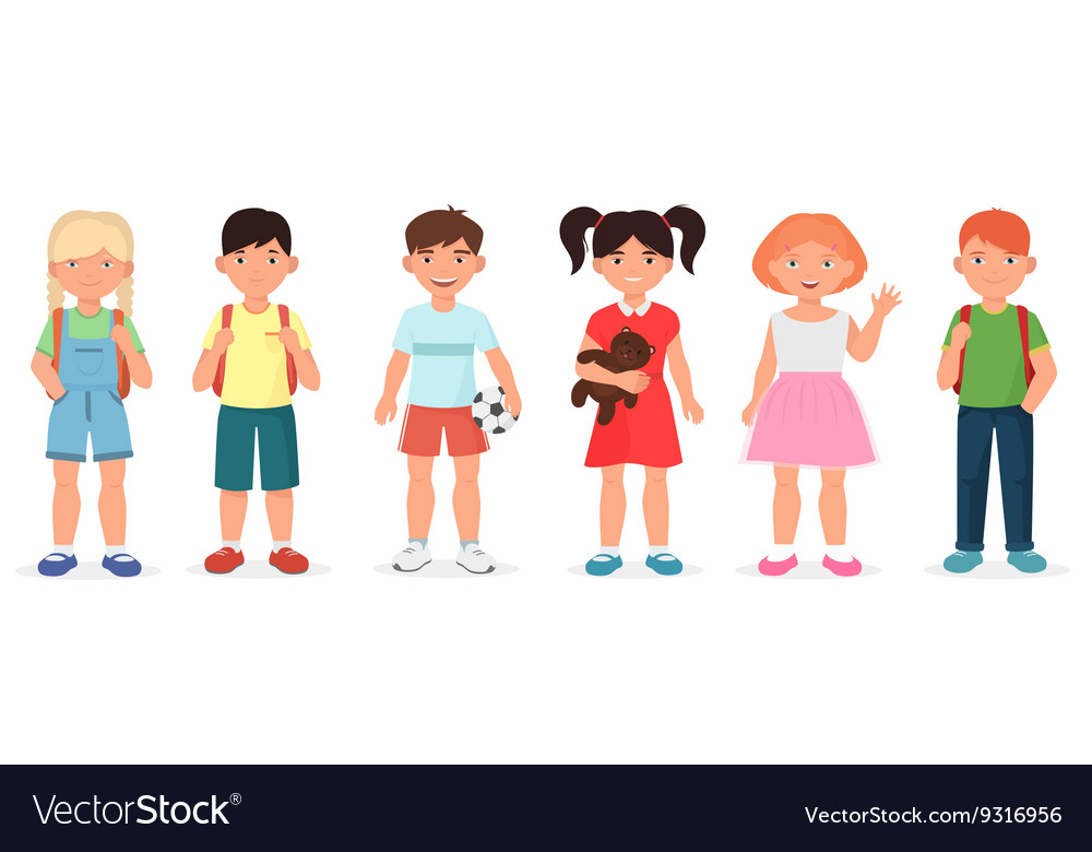 Happy cute school children kids collection set Vector Image