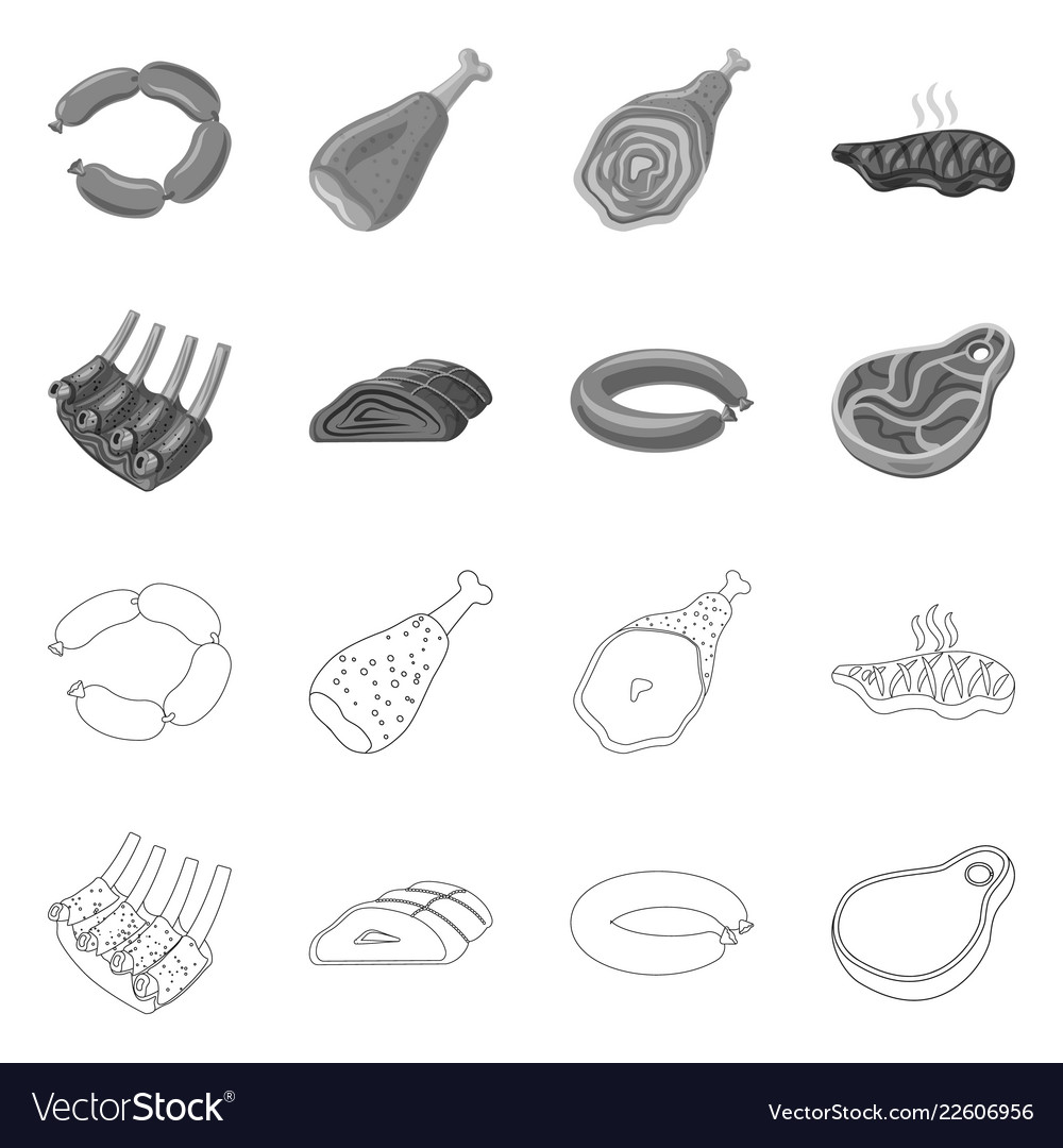 Isolated object of meat and ham sign set vector image Isolated object of meat and ham sign set