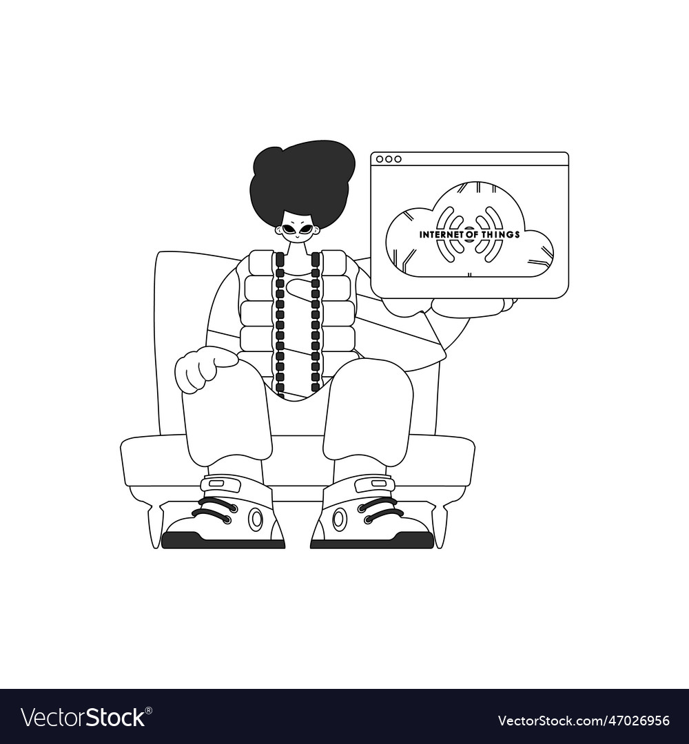 Man grasping an iot logo in a linear format vector image Man grasping an iot logo in a linear format