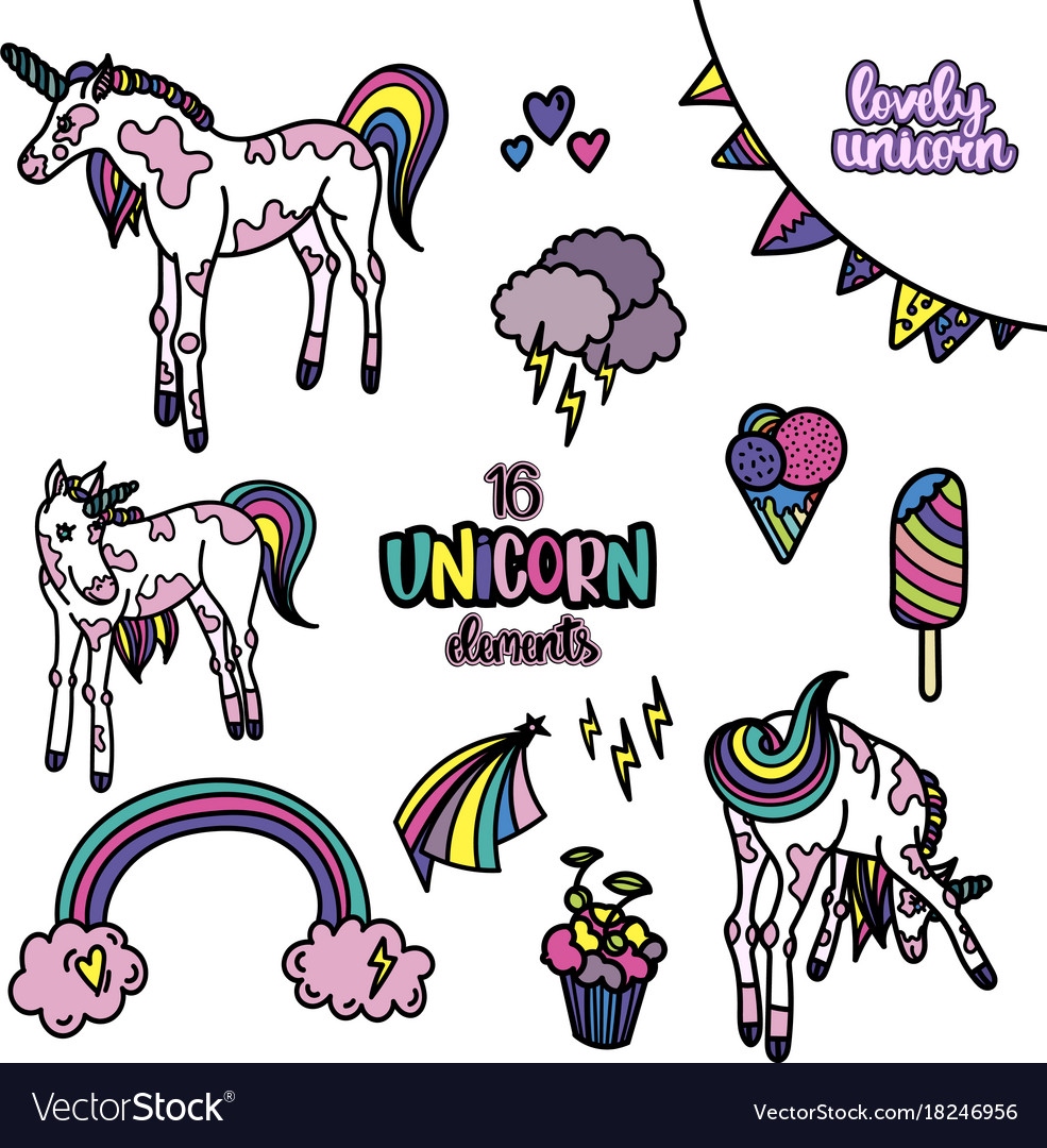 Unicorn design elements set