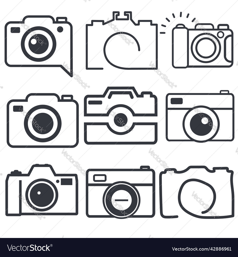 Camera of line icons sign set