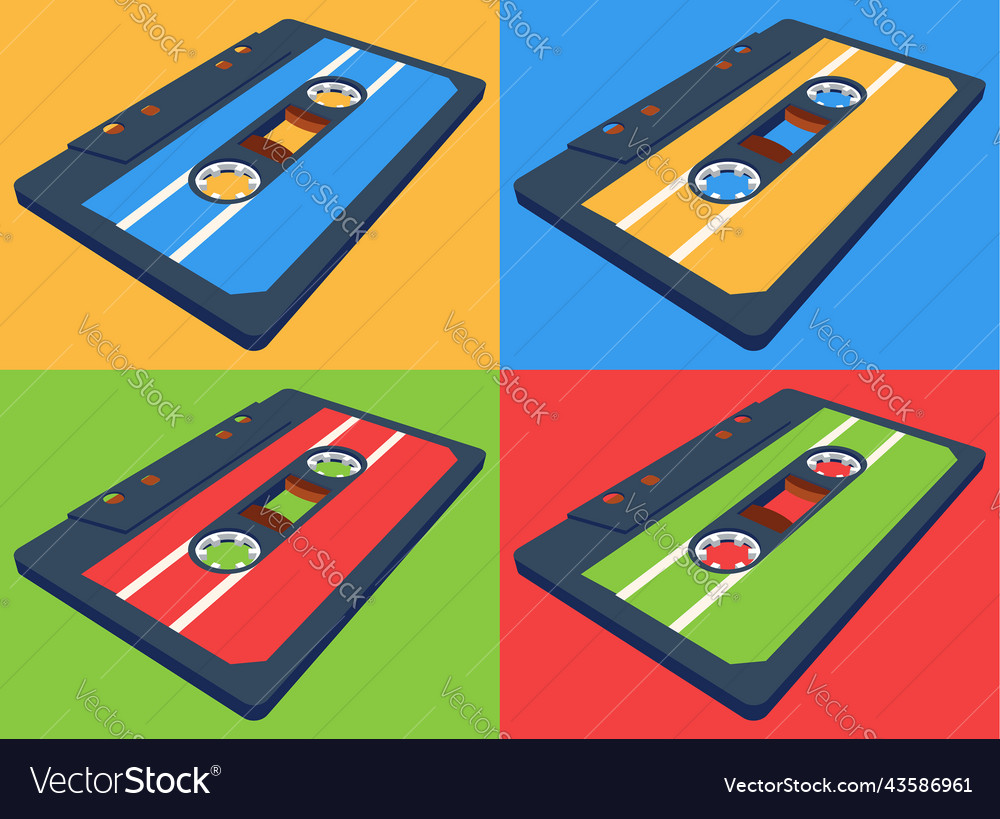 Compact cassette seamless pattern with floating vector image Compact cassette seamless pattern with floating