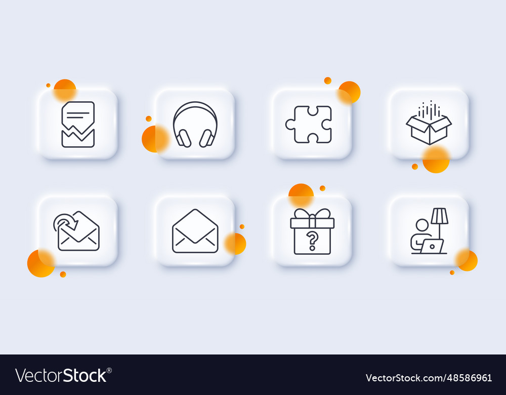 Floor lamp puzzle and open box line icons pack