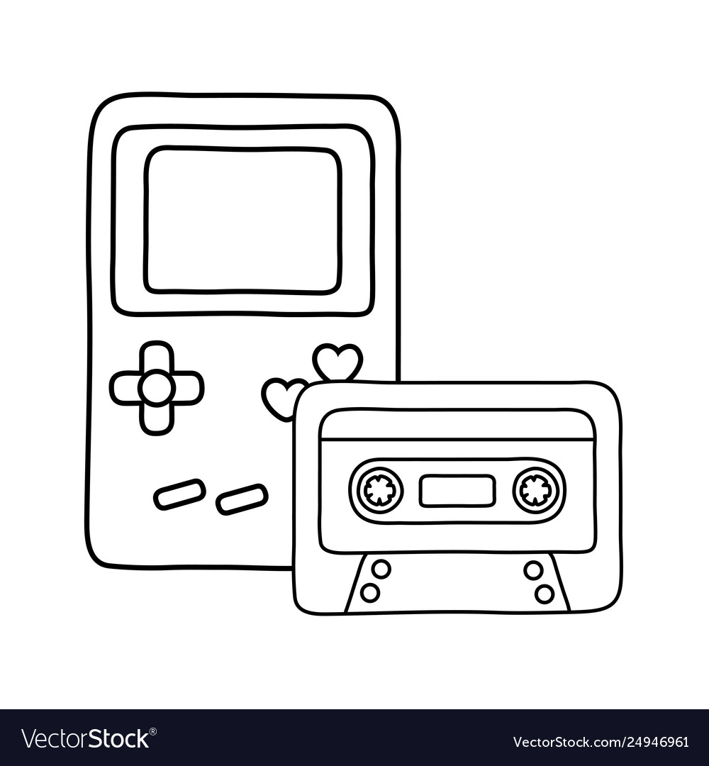 Game boy and cassette black white