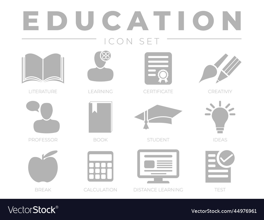 Gray education icon set literature learning Vector Image