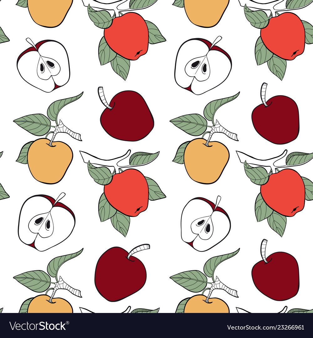 Line apple seamless pattern vector image Line apple seamless pattern