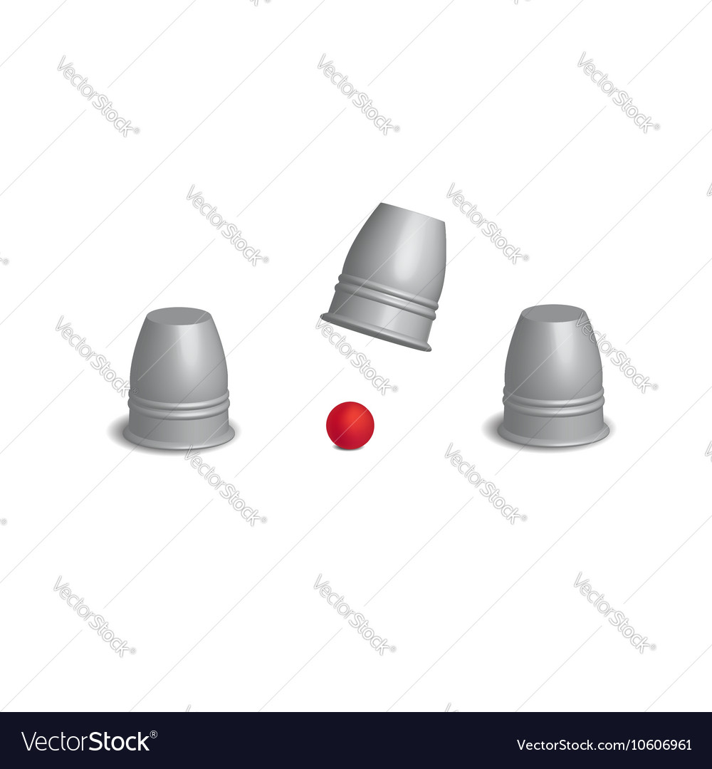 Magic cups game with red ball set in open action
