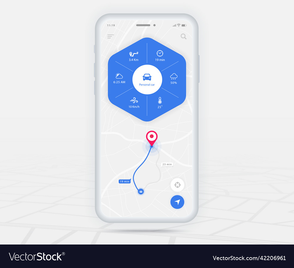 Karte gps Navigation App ux ui concept mobile vector image Karte gps Navigation App ux ui concept mobile