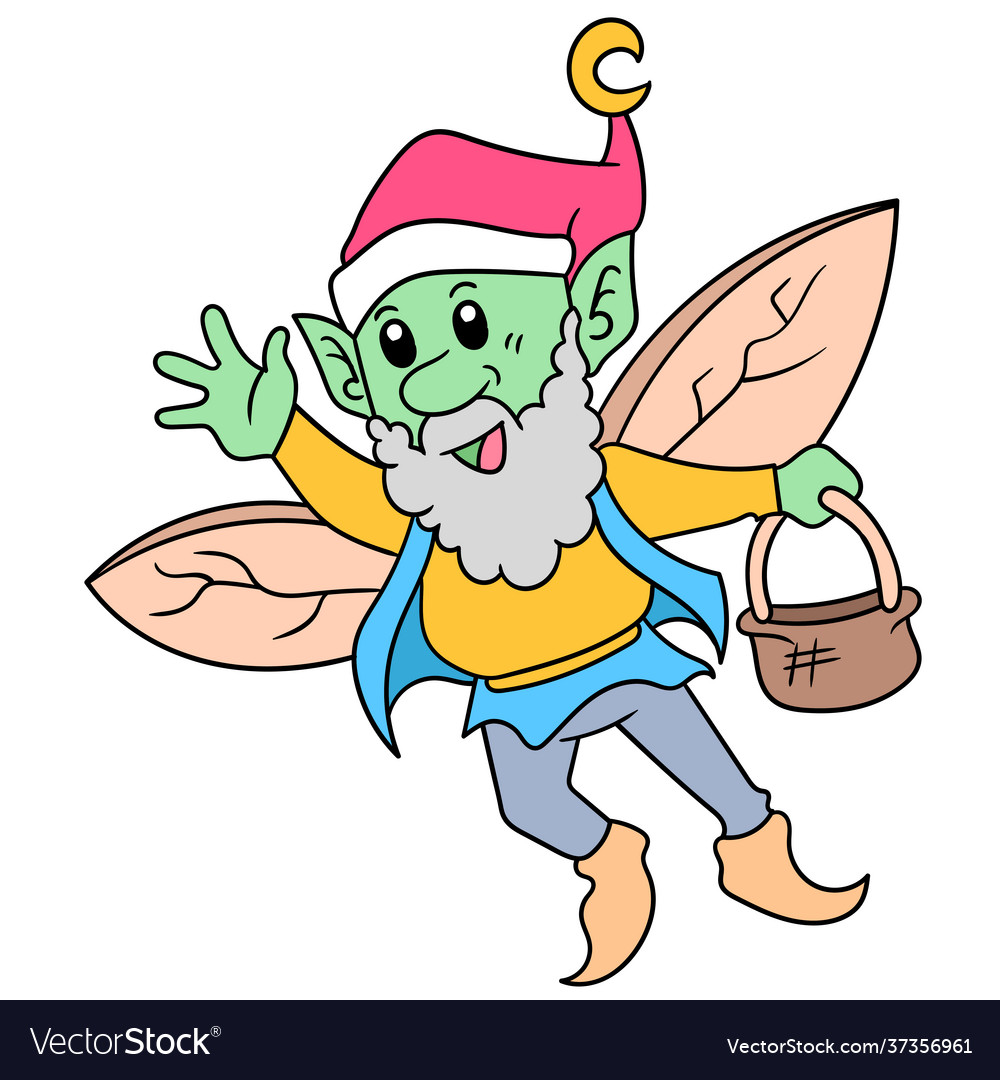 Old fairy dwarf flew home carrying an empty