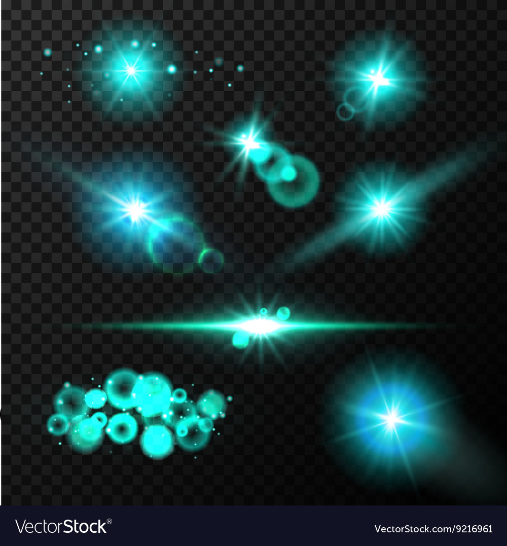 Realistic glow blue light effects Lens flare set Vector Image