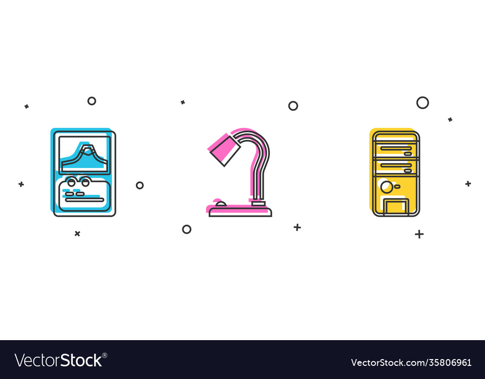 Set card game table lamp and computer icon vector image Set card game table lamp and computer icon