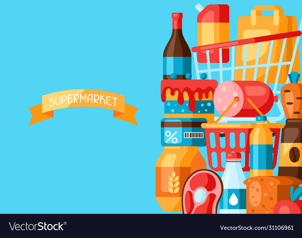 Supermarket background with food icons