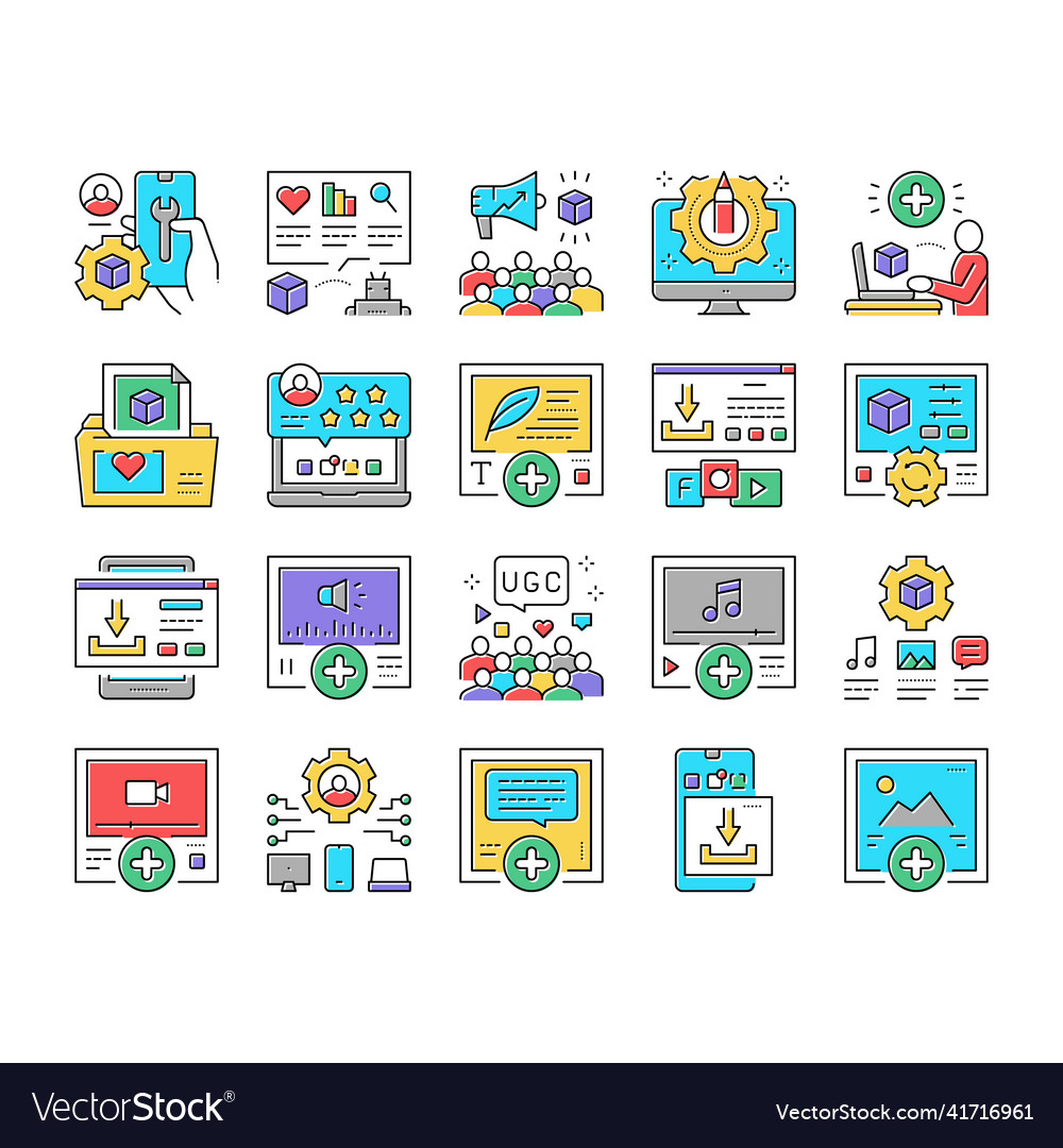 User generated content collection icons set vector image User generated content collection icons set
