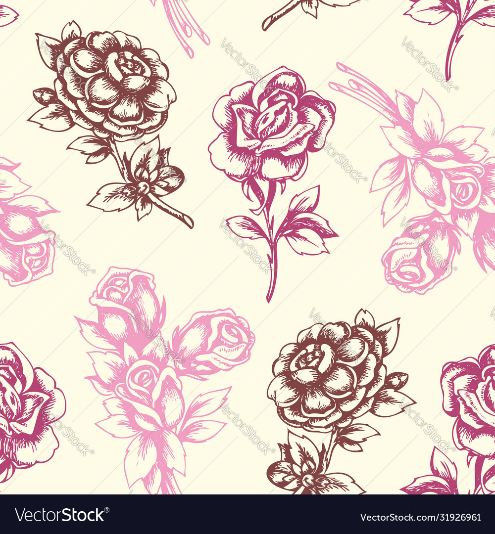 Vintage floral seamless pattern with roses