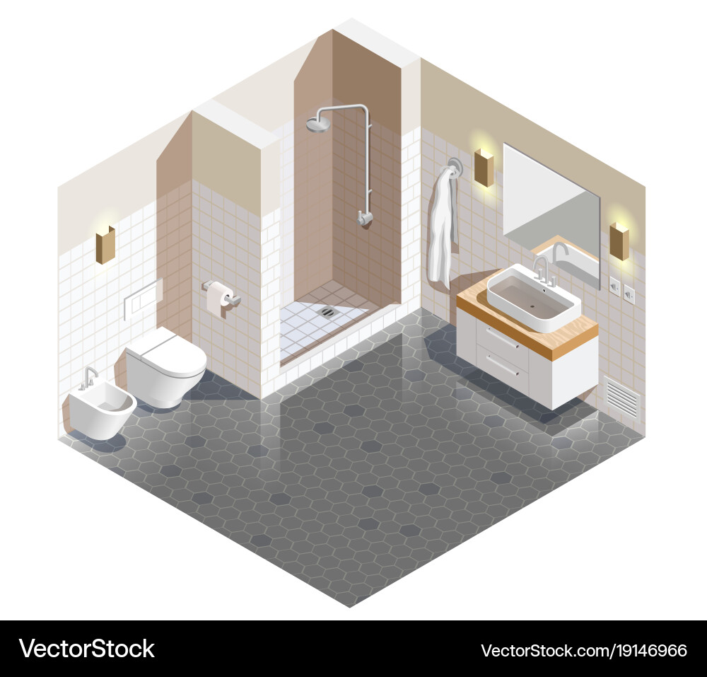 Bathroom interior isometric composition Royalty Free Vector