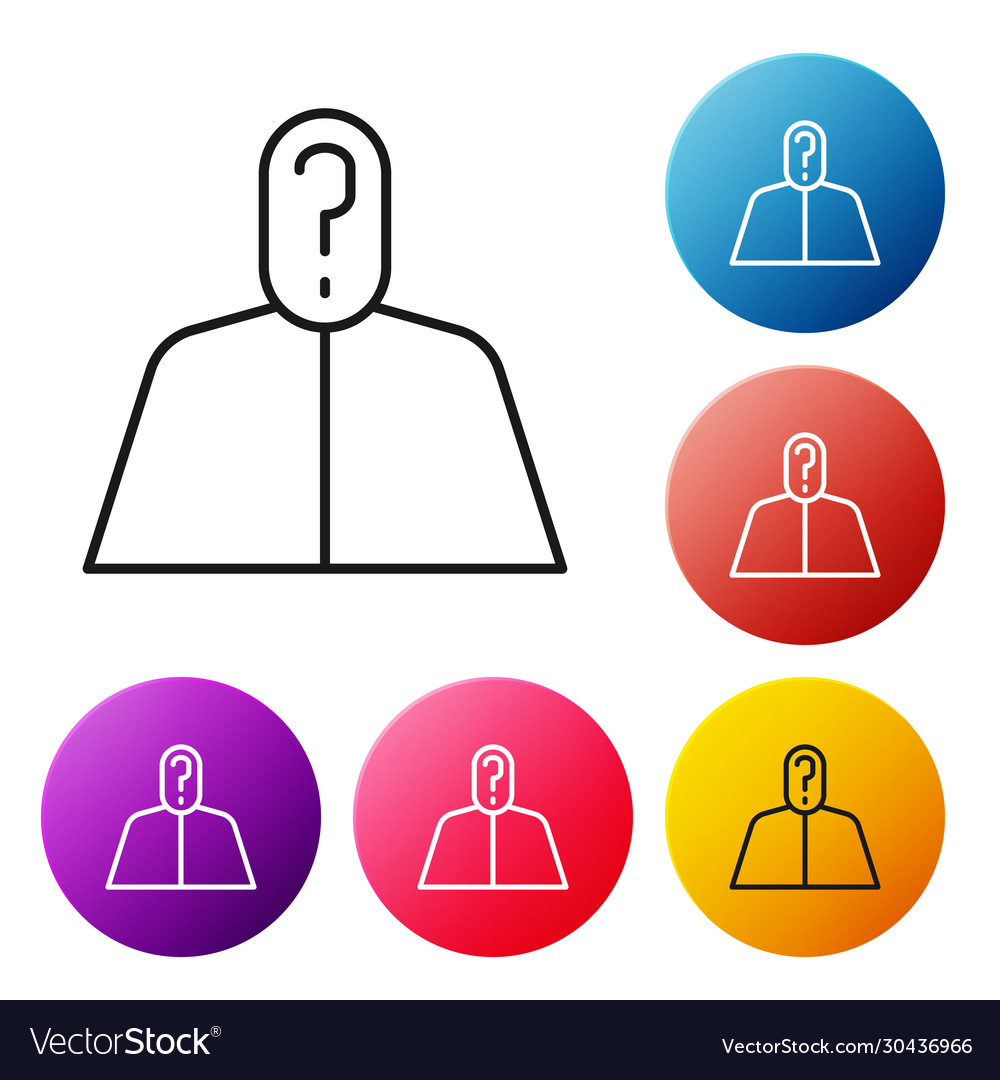 Black line anonymous man with question mark icon