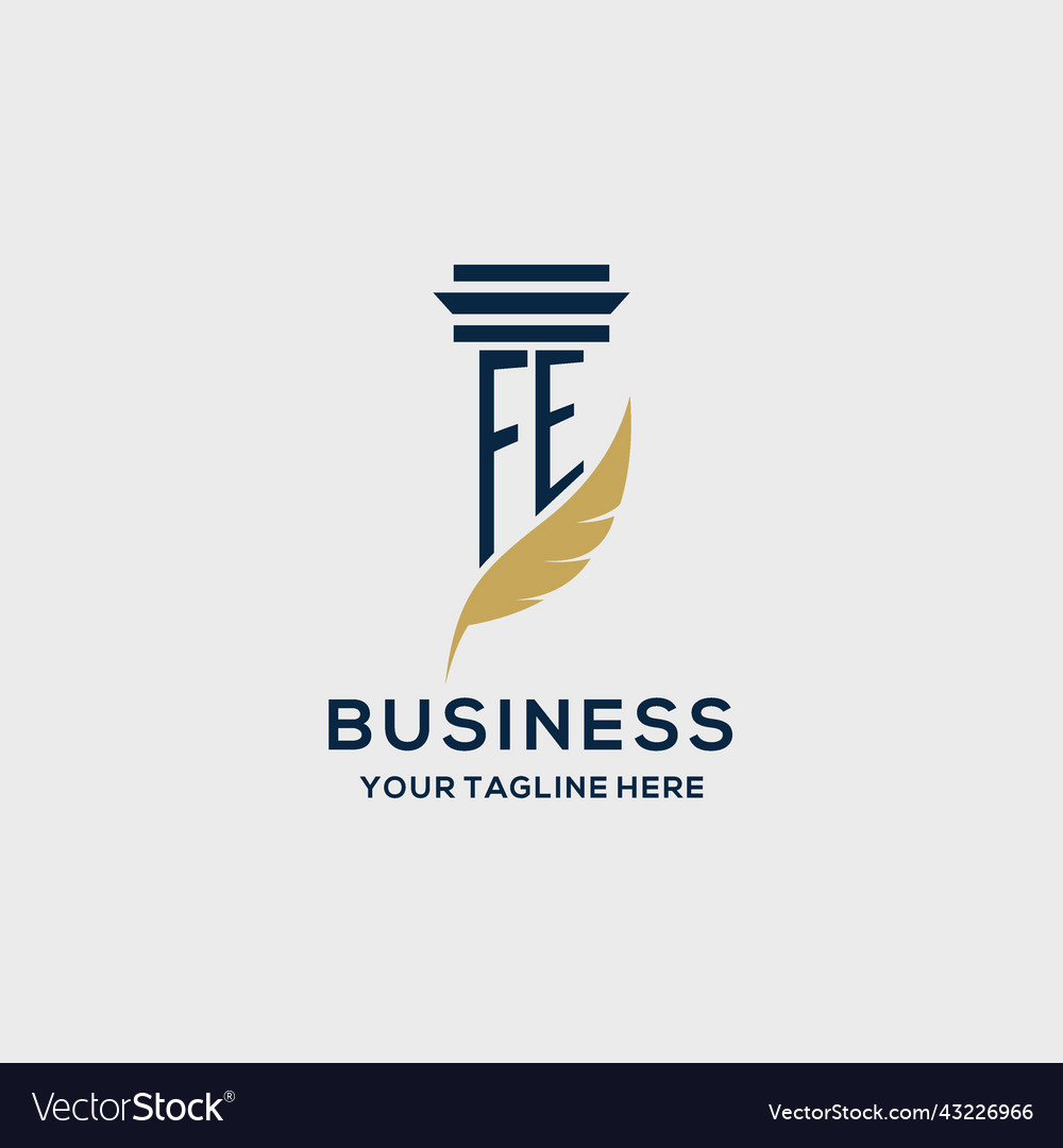 Fe monogram initial logo with pillar and feather