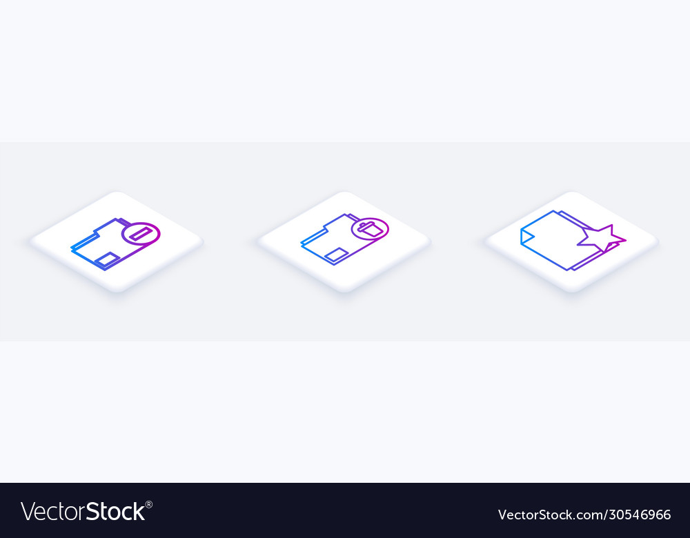 Set isometric line document folder with minus