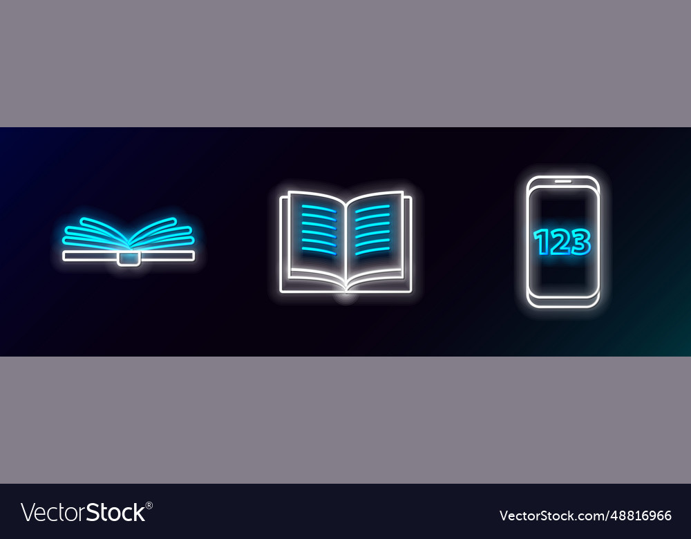 Set line mobile calculator interface open book vector image Set line mobile calculator interface open book