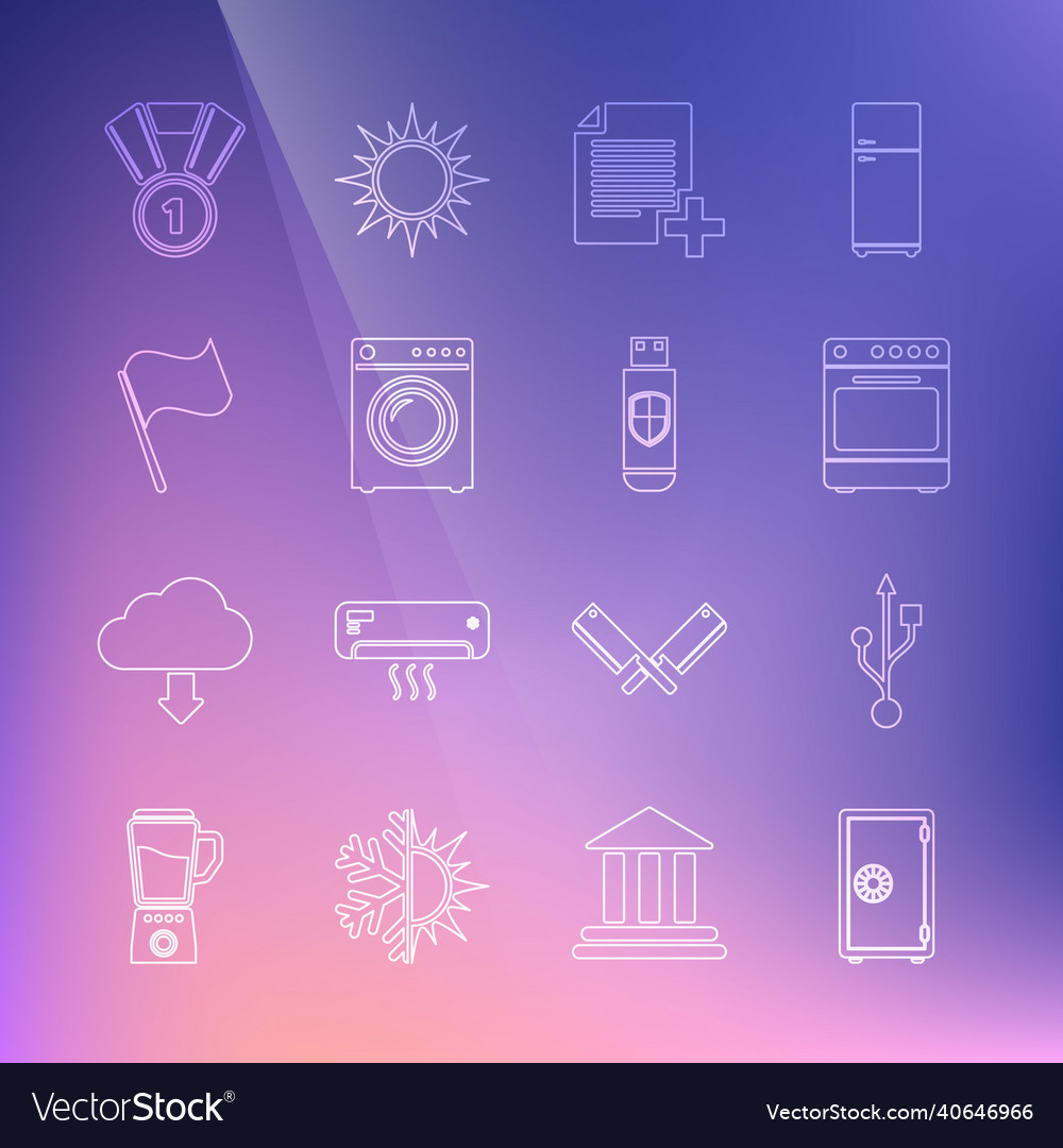 Set line safe usb oven add new file washer vector image Set line safe usb oven add new file washer