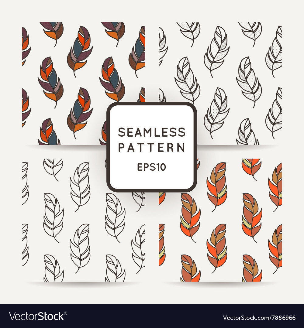 Set of seamless pattern feathers doodle