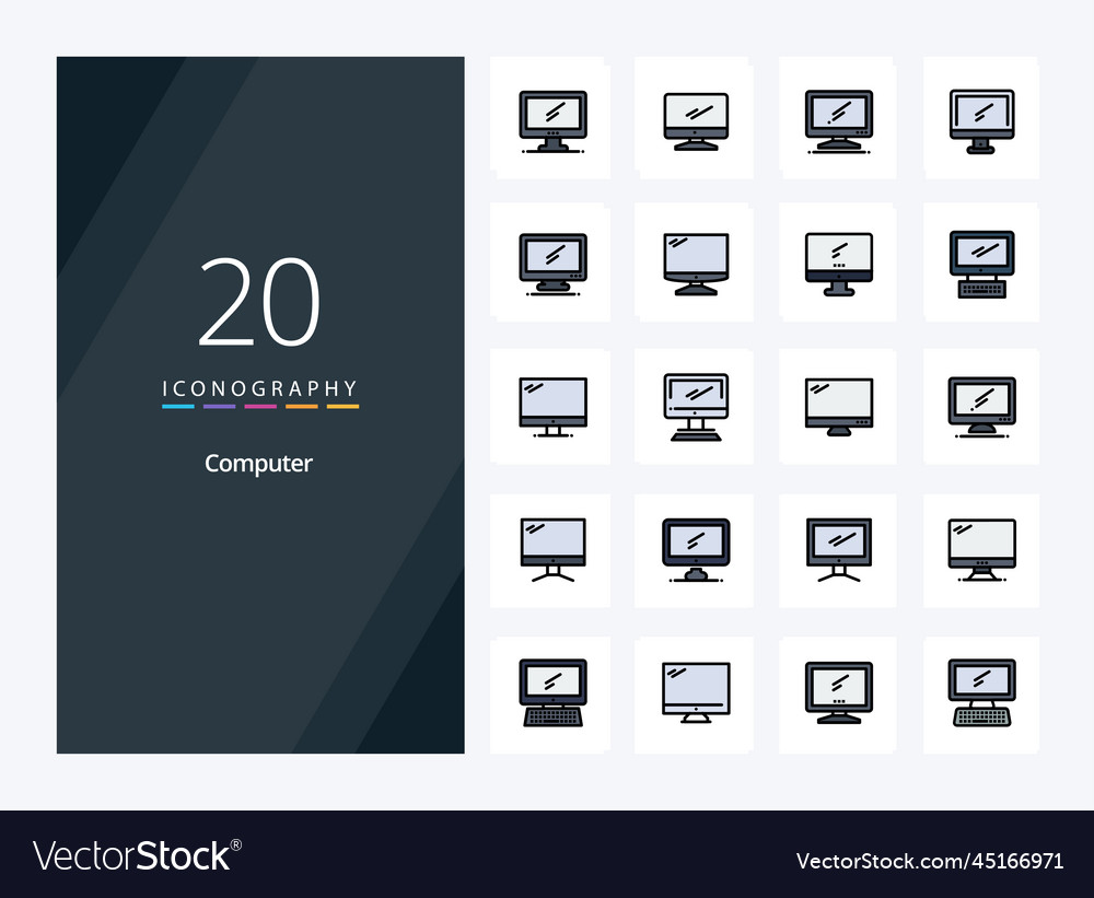 20 computer line filled icon for presentation