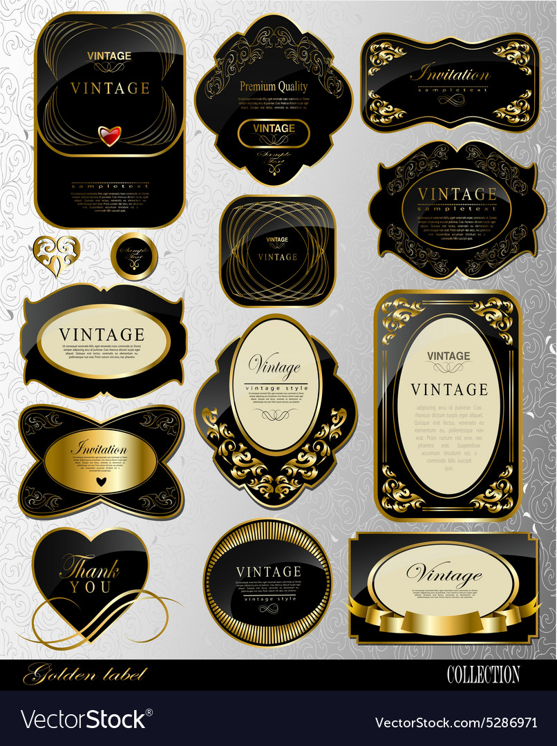 Black gold labels Royalty Free Vector Image - VectorStock