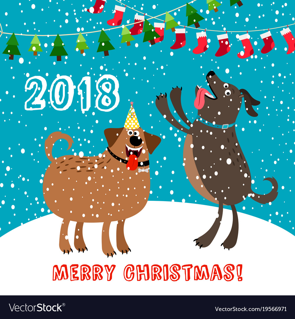 Happy dogs 2018 merry christmas card