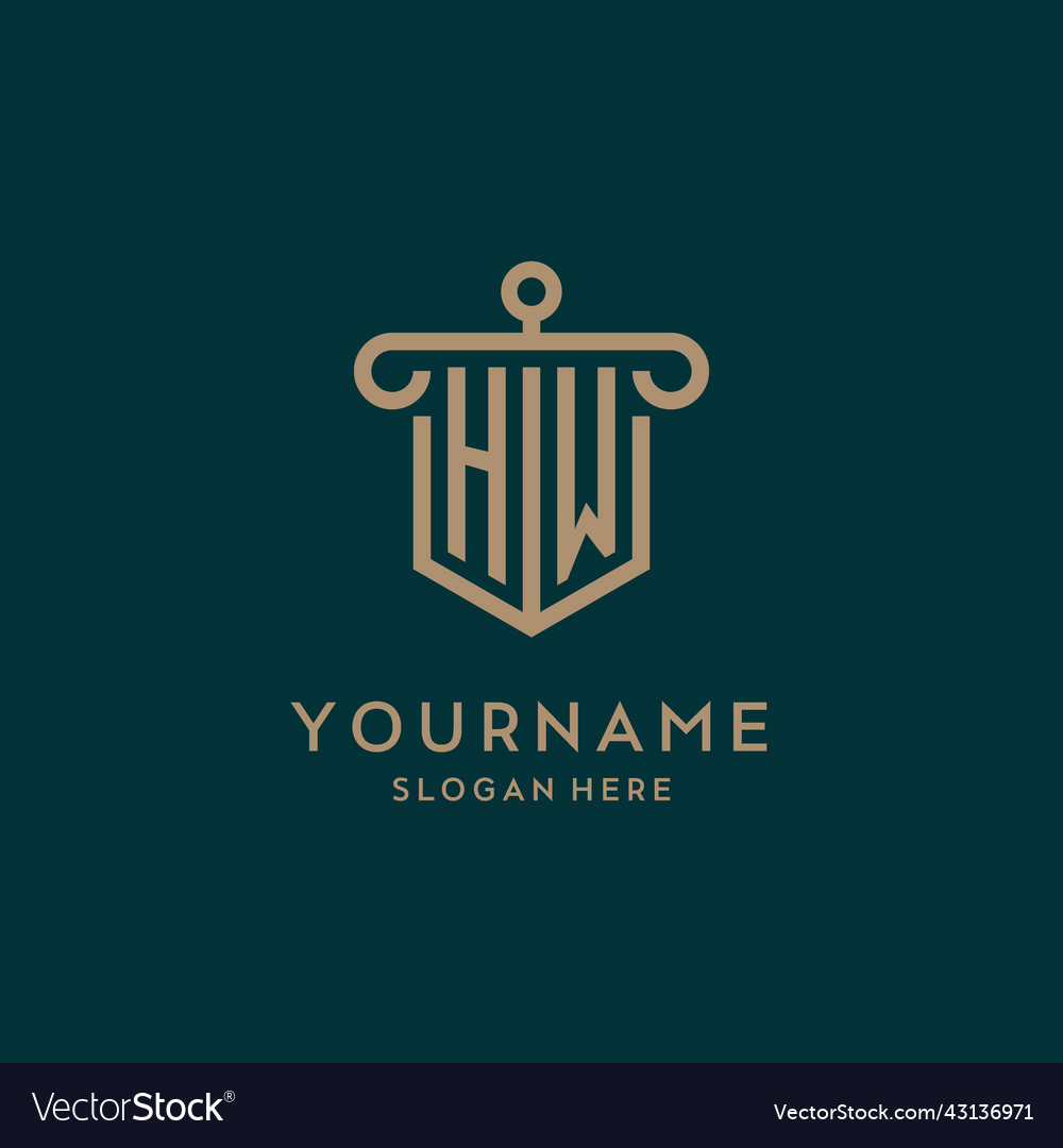 Hw monogram initial logo design with shield