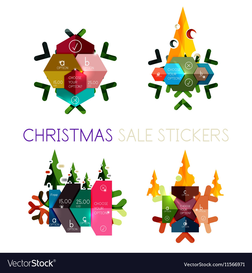 Modern paper christmas stickers Royalty Free Vector Image