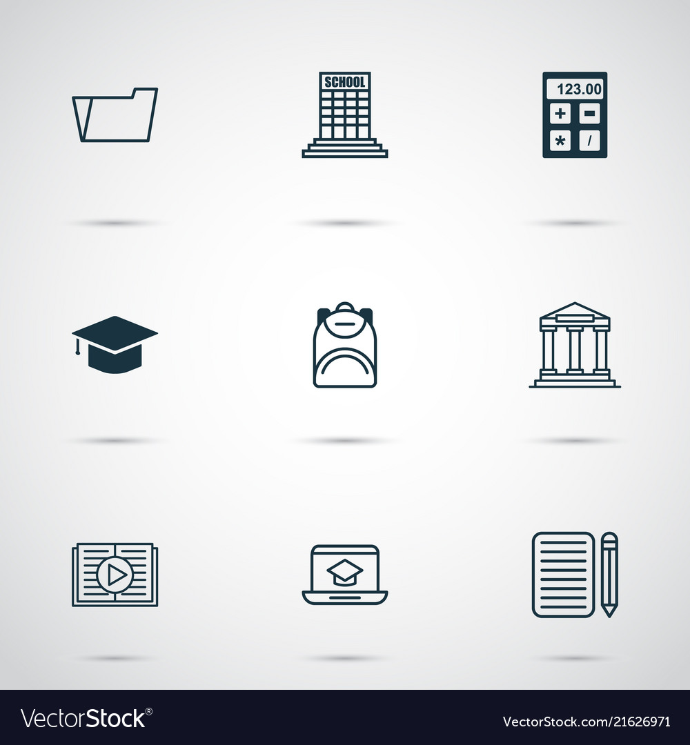 School icons set with file folder calculator vector image School icons set with file folder calculator