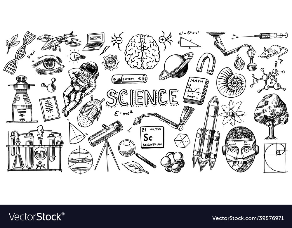 Science banner engraved hand drawn in old sketch Vector Image