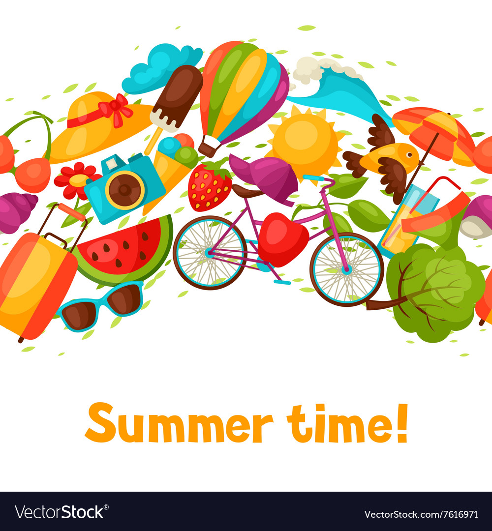 Seamless pattern with stylized summer objects