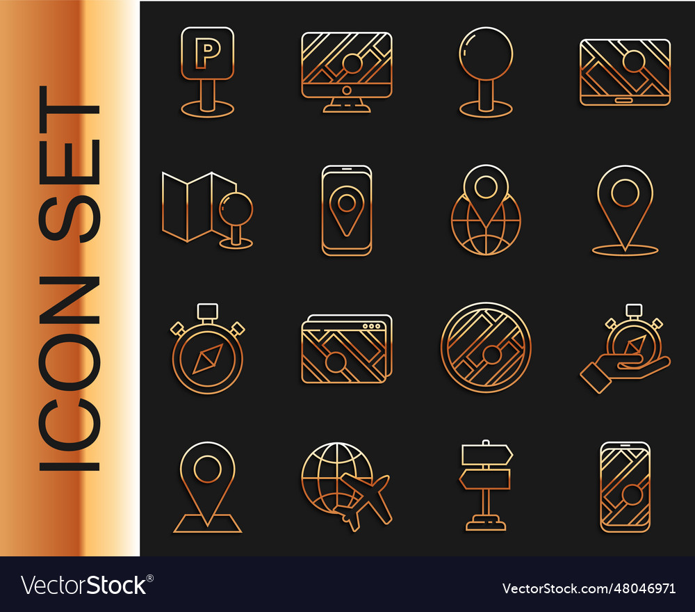 Set line city map navigation compass location