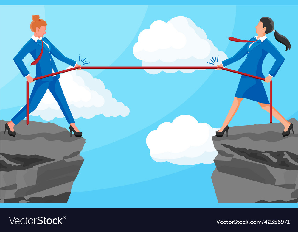 Two businesswomen pull of rope Royalty Free Vector Image
