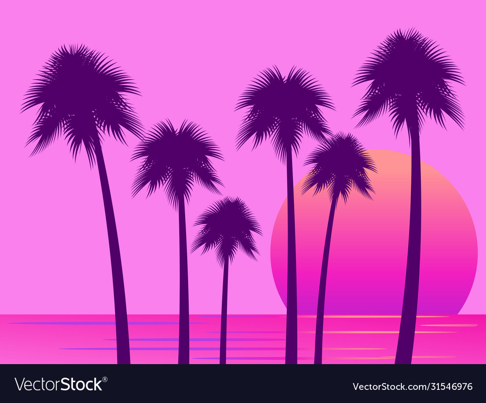 80s retro sci-fi palm trees on a sunset retro Vector Image