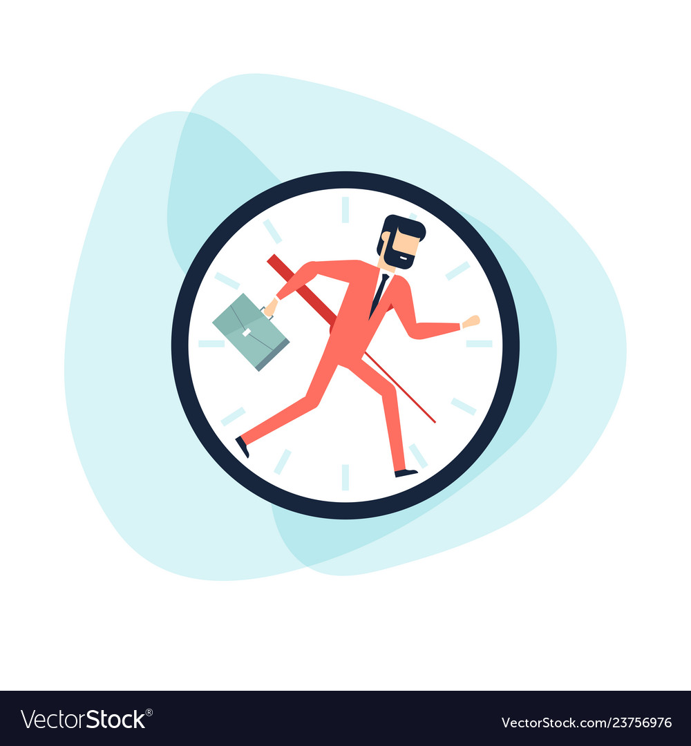 Businessman running away in clock control time