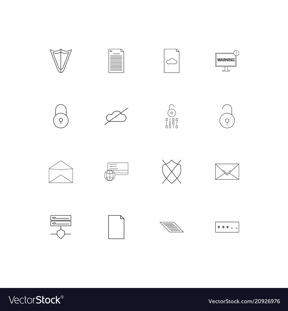 Cyber security linear thin icons set outlined