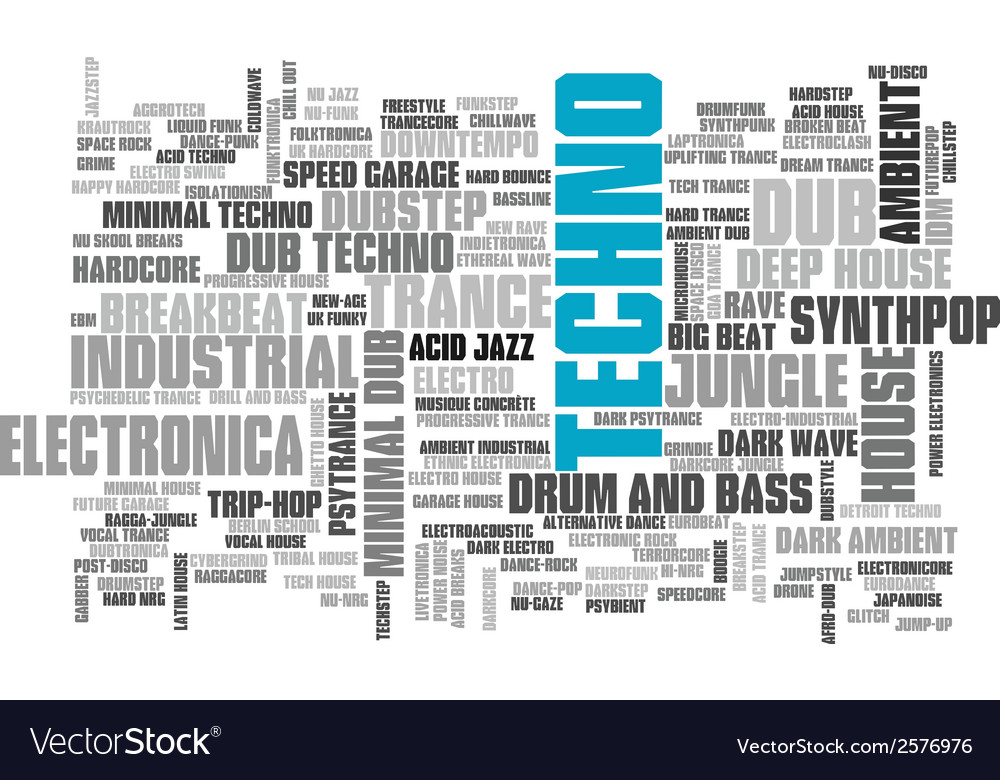 Electronic Techno Music Styles Word Cloud Bubble Vector Image