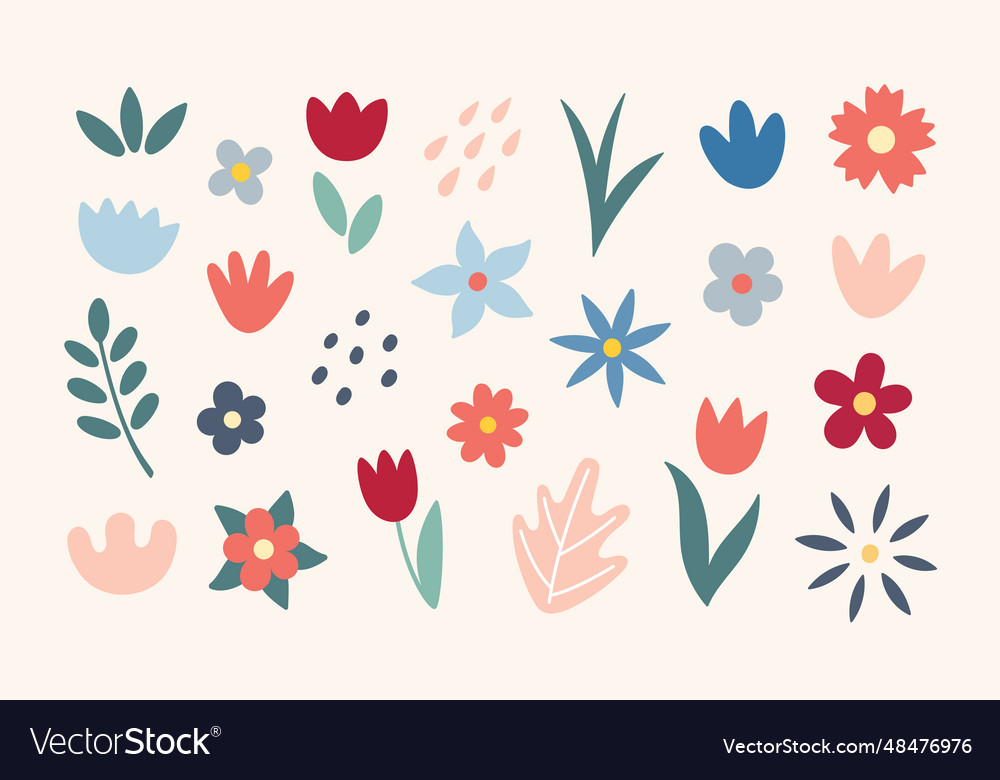 Flowers and leaves objects simple abstract hand