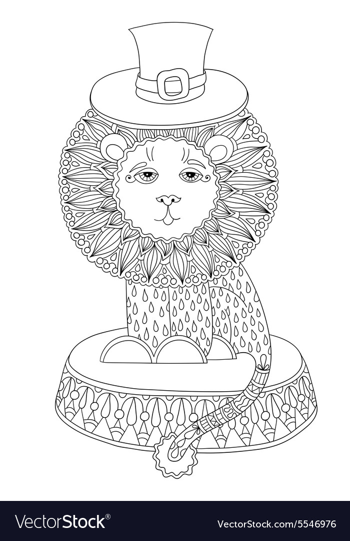 Line art of circus theme - lion in a Royalty Free Vector