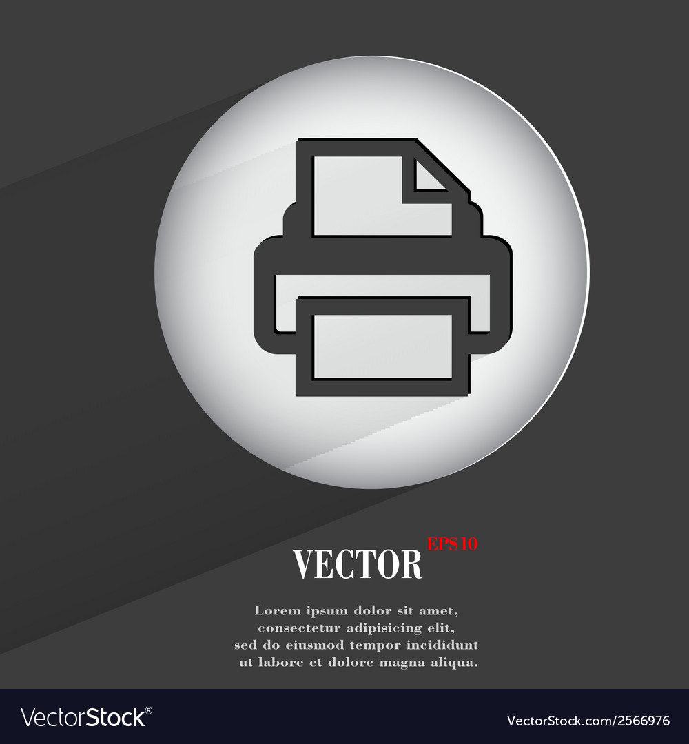 Printer flat modern web button with long shadow