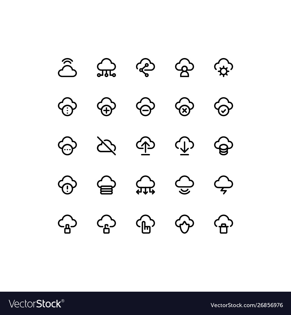 Set connection cloud computing outline style vector image Set connection cloud computing outline style