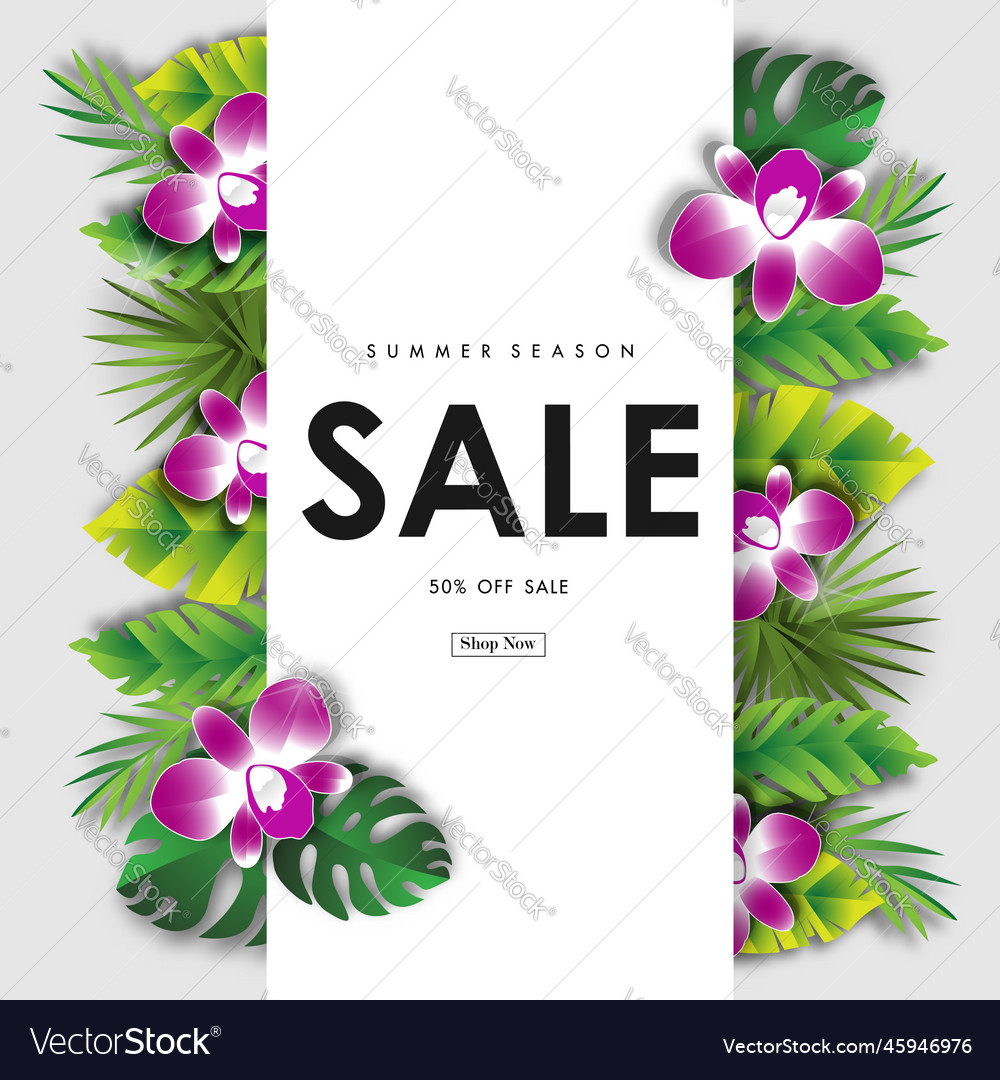 Summer sale background with paper art of tropical