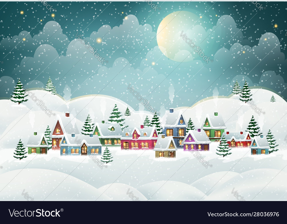 Winter Village In Pine Forest Royalty Free Vector Image