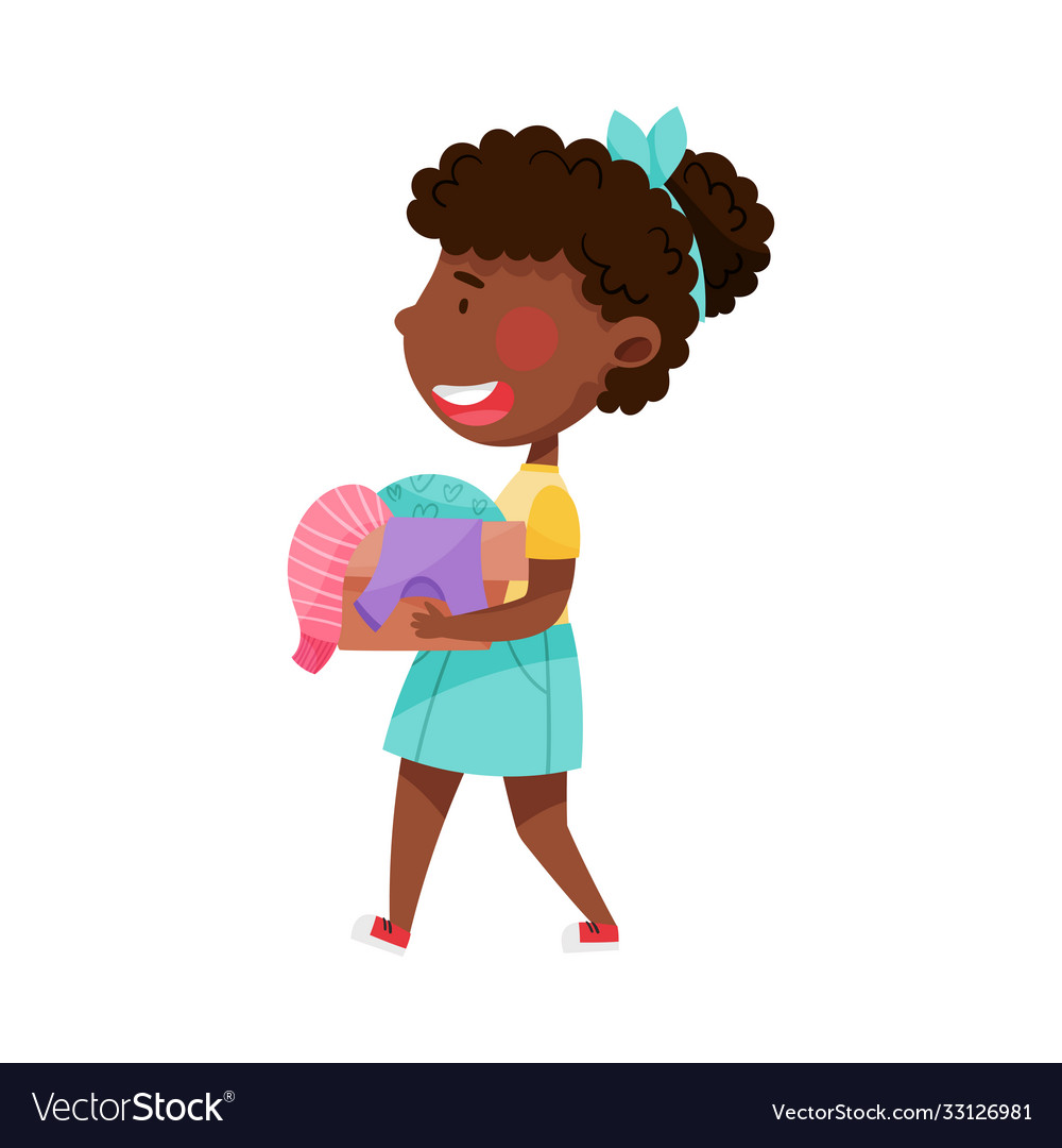 African American Girl Character Carrying Pile Vector Image 0440