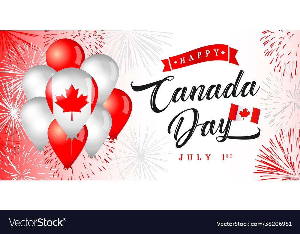 Canada day flying 3d balloons and fireworks Vector Image