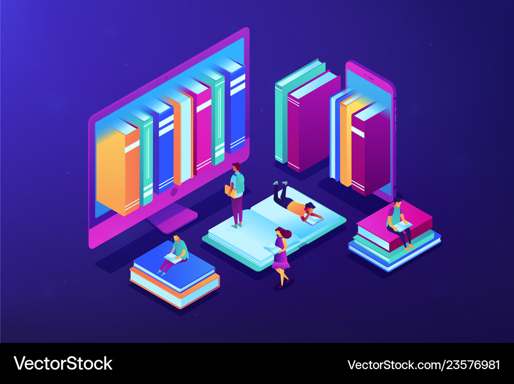 Elibrary Vector Element E-library isometric 3d concept Royalty Free Vector Image