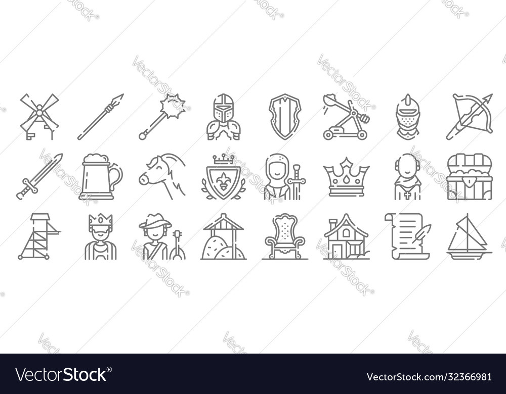 Medieval times line icons linear set quality