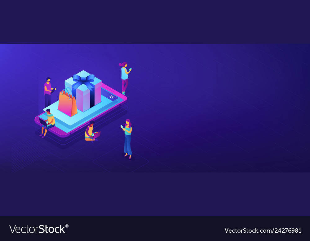 Mobile store app isometric 3d banner header Vector Image